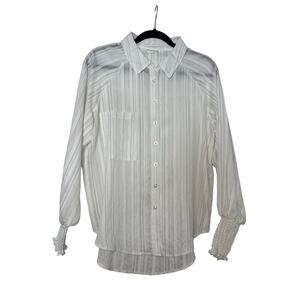 Blu Pepper Striped Button Down Blouse White Sheer Long Sleeve Top Size Medium